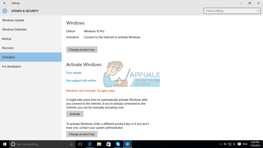 Javítás: A Windows nem aktiválható. Próbálja újra később