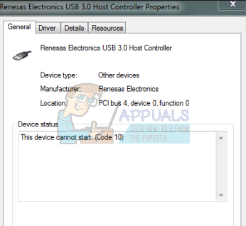 Коригиране: Renesas USB Device Error Code 10