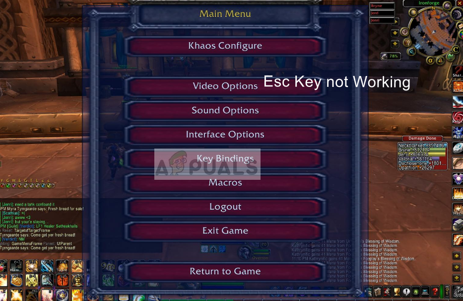 Исправлено: клавиша Escape в WoW не работает