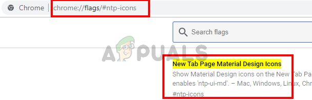 введите chrome: // flags / # ntp-icons и нажмите Enter.
