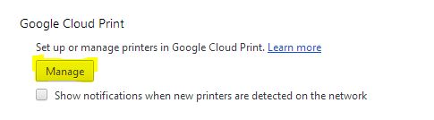 Gerenciamento do Google Cloud Print