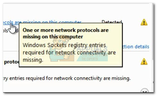 إصلاح: إدخالات تسجيل مآخذ Windows المطلوبة للاتصال بالشبكة مفقودة