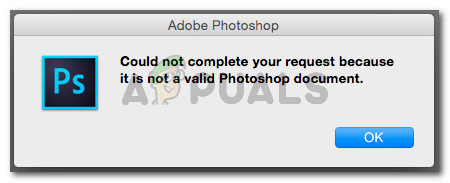 Correção: não foi possível concluir sua solicitação porque não é um documento válido do Photoshop