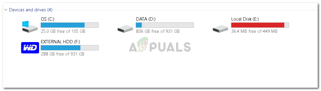 Исправлено: локальный диск E заполнен в Windows 10