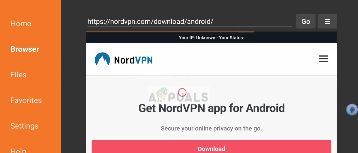 Digite o endereço para download da VPN