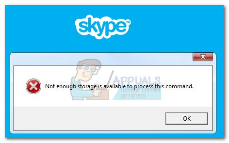 Correção: o Skype não tem armazenamento suficiente disponível para processar este comando