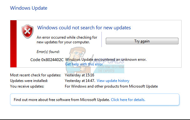 Popravak: Kôd pogreške Windows Update 0x8024402c