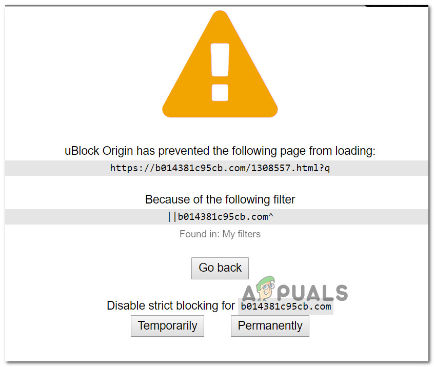 Fix: uBlock Origin har förhindrat att följande sida laddas