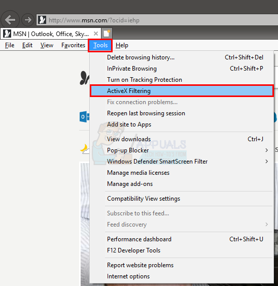 Cara menggunakan Penapisan ActiveX di Internet Explorer