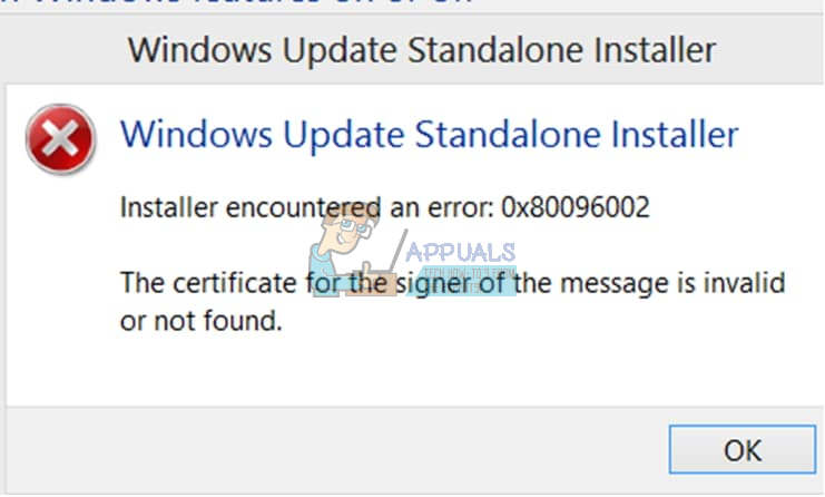 Oprava: Chyba samostatného inštalačného programu Windows Update 0x80096002
