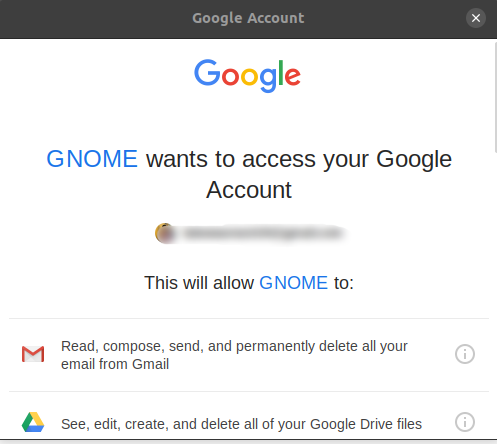 Udeliť Gnome prístup k spoločnosti Google
