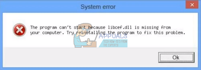 Solució: falta l'ordinador libcef.dll