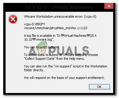 పరిష్కరించండి: VMware వర్క్‌స్టేషన్ తిరిగి పొందలేని లోపం (vcpu-0)