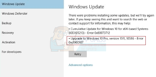 Poprawka: Rocznicowa aktualizacja systemu Windows 10 o kodzie błędu 0xc1900107