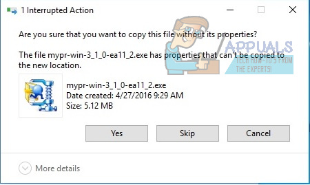 Correção: tem certeza de que deseja copiar este arquivo sem suas propriedades?