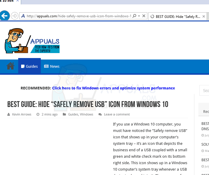 Исправлено: скрыть значок «Безопасное извлечение USB» из Windows 10.