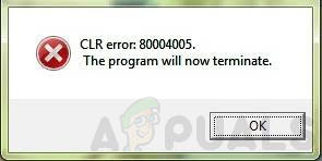 Slik løser du CLR-feil 80004005 ‘programmet avsluttes nå’