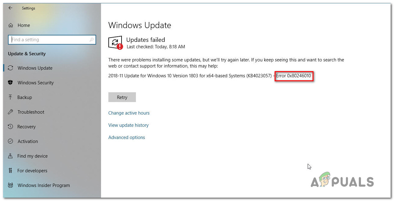 Como corrigir o erro do Windows Update 0x80246010