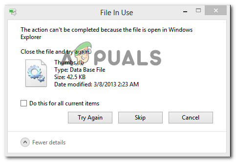 Correção: a ação não pode ser concluída porque o arquivo está aberto no Windows Explorer