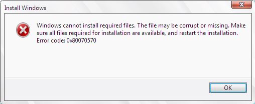 Исправлено: Windows не может установить необходимые файлы, ошибка 0x80070570