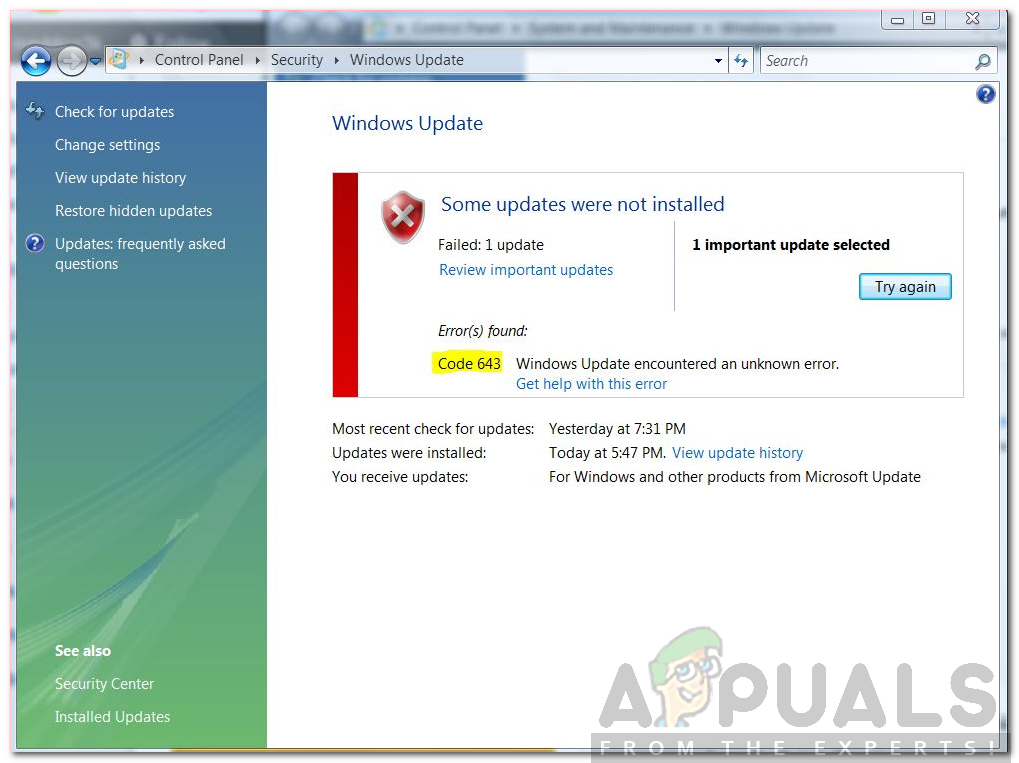 Paano Ayusin ang Windows Update Error Code 643