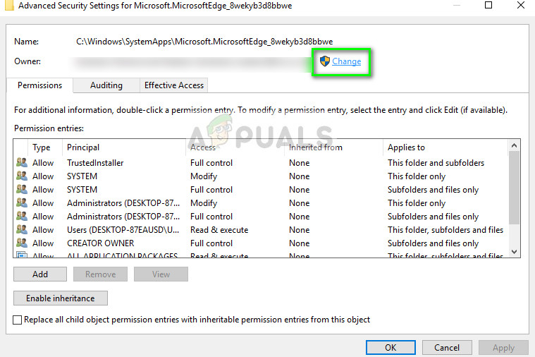 Ang pagbabago ng may-ari ng folder ng Edge sa Windows 10