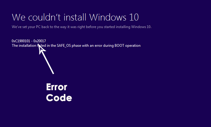 Correção: Erro do Windows 10 C1900101 - 0x20017