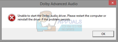 Javítás Nem sikerült elindítani a Dolby audio illesztőprogram hibát Windows 8 és 10 rendszereken