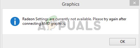 Correção: as configurações de Radeon não estão disponíveis no momento