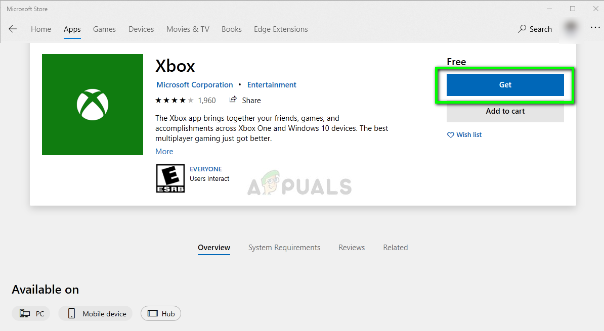 Загрузка приложения Xbox из Microsoft Store