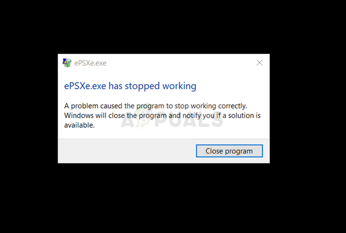 Betulkan: ePSXe telah berhenti berfungsi