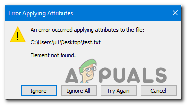 Коригирайте „Възникна грешка при прилагане на атрибути към файла“ в Windows