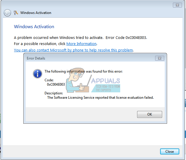 修正：Windows7アクティベーションエラーコード0xc004e003