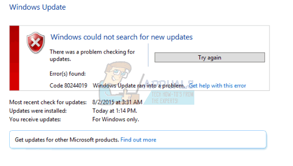 Correção: Erro 80244019 do Windows Update