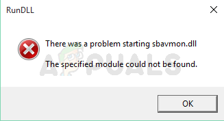 Решение: RunDLL Проблем при стартиране на sbavmon.dll - Модулът не може да бъде намерен