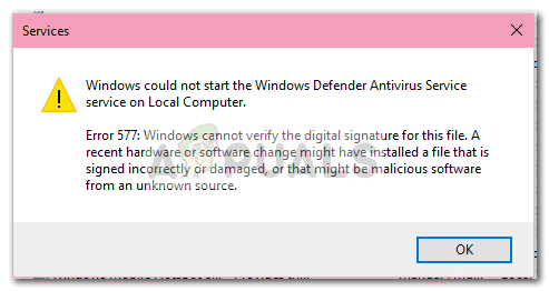 Parandus: Windows Defenderi tõrge 577