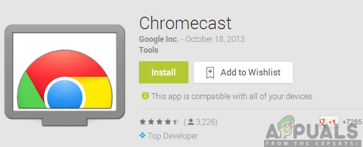 Instalação do aplicativo Chromecast a partir da Google Play Store