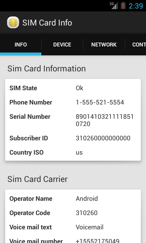 Informacje o karcie SIM