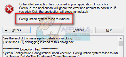 Oprava: Inicializácia konfiguračného systému zlyhala