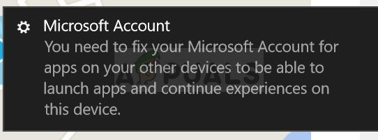 Rješenje: Morate popraviti svoj Microsoftov račun za aplikacije na drugim uređajima da biste mogli pokretati aplikacije i nastaviti iskustva na ovom uređaju