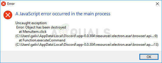 Com es corregeix l'error 'S'ha produït un error de JavaScript al procés principal' a Discord?