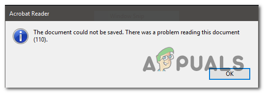 Грешка на Adobe Reader 110 „Документът не можа да бъде запазен“