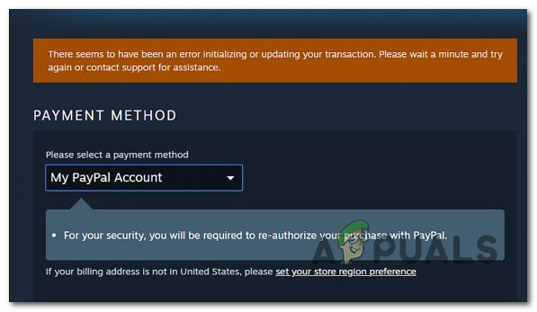 [Oprava] „Chyba pri inicializácii alebo aktualizácii vašej transakcie“ v službe Steam