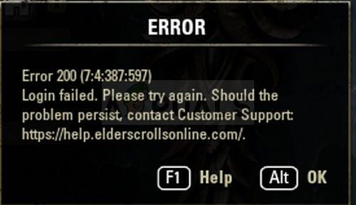 كيفية إصلاح خطأ ESO 'Elder Scrolls Online' 200