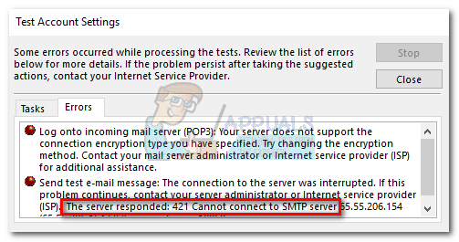 תיקון: 421 אינו יכול להתחבר לשרת SMTP