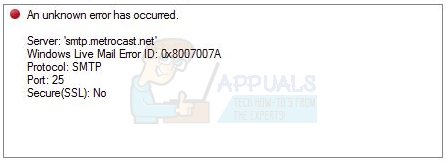 ИСПРАВИТЬ: Ошибка почты Windows Live 0x8007007A при отправке писем