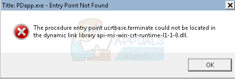Como corrigir O ponto de entrada do procedimento ucrtbase.terminate está ausente ou não pôde ser localizado