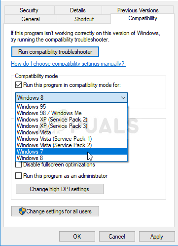 Kör programmet i kompatibilitetsläge för Windows 7