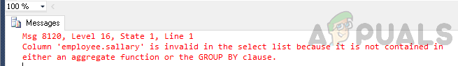 Como corrigir o erro 'A coluna é inválida na lista de seleção porque não está contida em uma função agregada ou na cláusula GROUP BY'