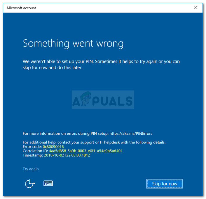 Javítás: Valami hibás hiba történt 0x80090016 a Windows 10 rendszeren